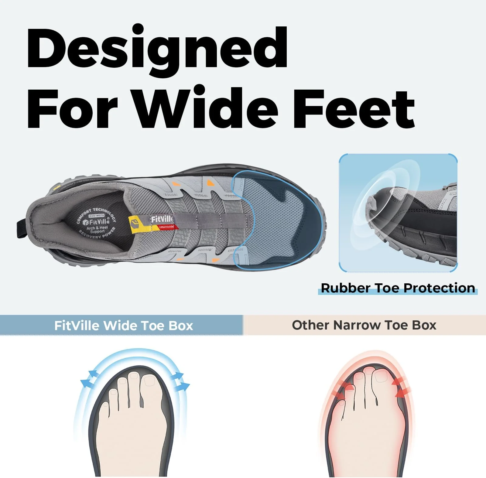 FITVILLE Mens Extra Wide Walking Trainers Slip On G - Image 7